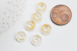 Pendentif donut verre transparent et feuille d'or, un pendentif rond verre pour vos créations de bijoux,15x3mm, x 10 (G3299)