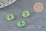 Green glass and gold leaf donut pendant, a round glass pendant for your jewelry creations, 15x3mm, x 10, G3300