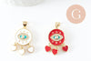 Pendentif doré oeil et coeur émail résine zircon, Pendentif pour femme en métal doré pour la création de bijoux,26.5mm, x1 (G3577)