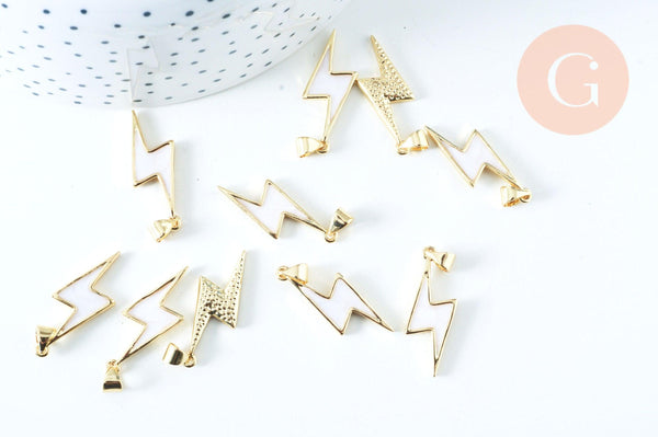 Pendentif éclair doré émaillé zamac doré 27.5mm, pendentif doré, x1 (G6394)