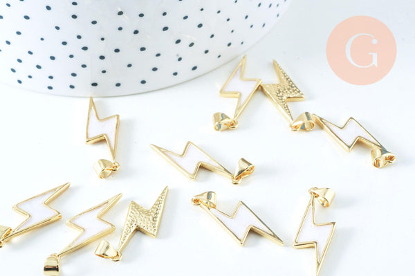 Pendentif éclair doré émaillé zamac doré 27.5mm, pendentif doré, x1 (G6394)