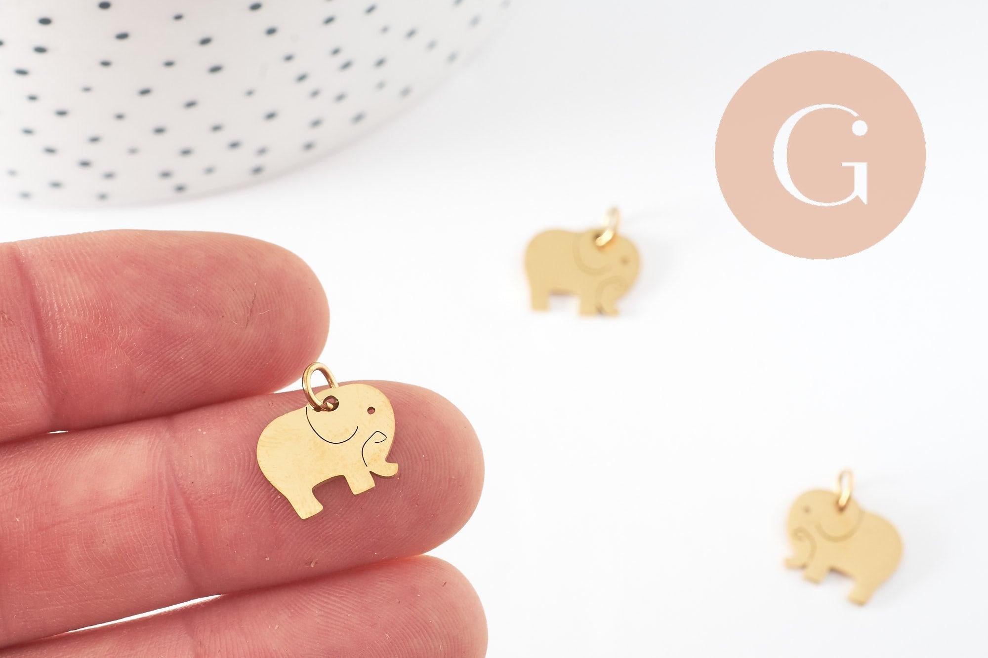 Pendentif éléphant acier 304 inoxydable doré 11mm, x1 (G9838)