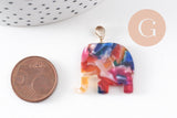 Pendentif éléphant écaille multicolore acétate laiton doré, 27mm, x1 (G4038)