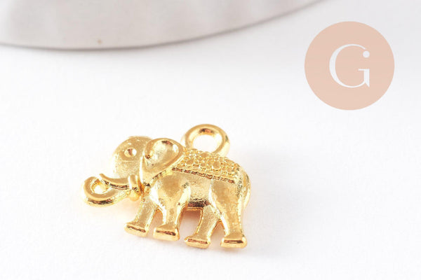 Pendentif éléphant zamac doré,fournitures créatives, sans nickel,creation bijoux animal jungle,14mm,x 2 (G5462)