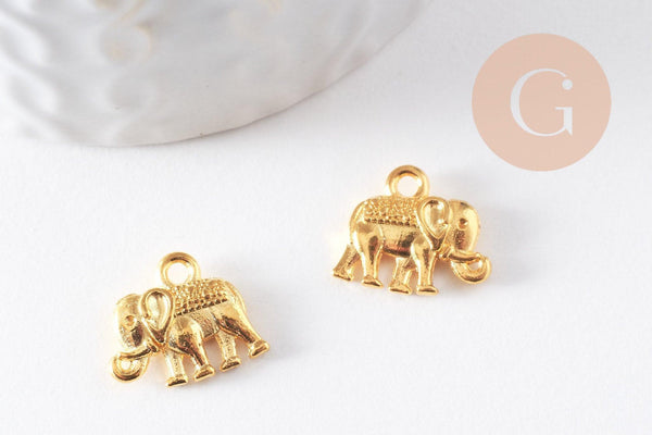 Pendentif éléphant zamac doré,fournitures créatives, sans nickel,creation bijoux animal jungle,14mm,x 2 (G5462)