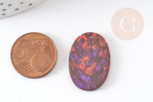 Pendentif en acétate résine rouge et noire 20mm, création de bijoux en résine et plastique, x2 (G6872)