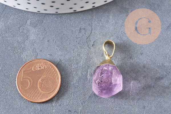 Pendentif en forme de goutte en améthyste naturelle à facettes dorées 19-21mm, pierre, x1 G5888
