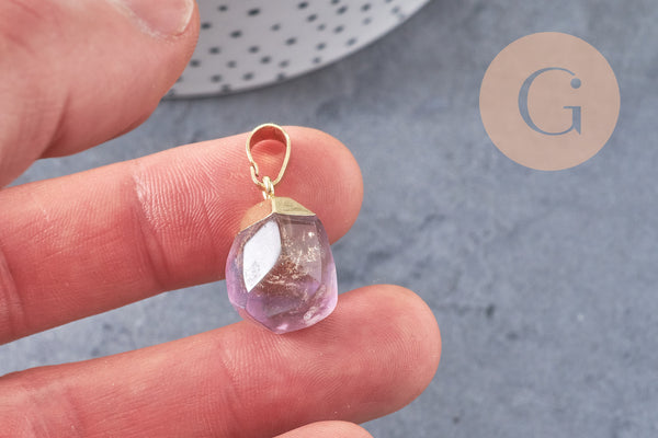 Pendentif en forme de goutte en améthyste naturelle à facettes dorées 19-21mm, pierre, x1 G5888