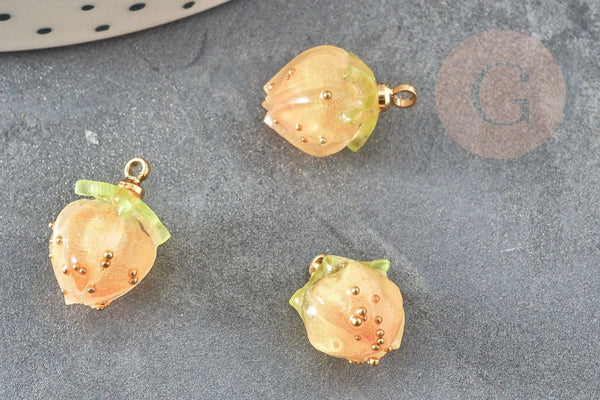 Pendentif en résine fleur séchée rose orange 33mm, x1 (G6897)