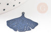 Pendentif estampe filigrane feuille gingko laiton bleu, Pendentif très fin et léger, 25x22mm, x2 (G3701)