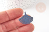 Pendentif estampe filigrane feuille gingko laiton bleu, Pendentif très fin et léger, 25x22mm, x2 (G3701)