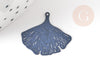 Pendentif estampe filigrane feuille gingko laiton bleu, Pendentif très fin et léger, 25x22mm, x2 (G3701)