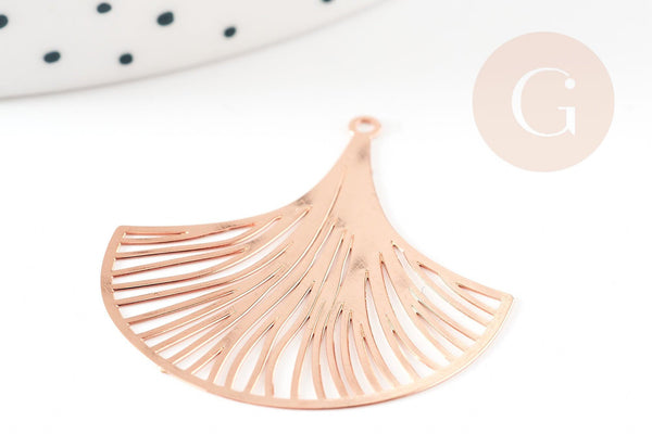 Pendentif estampe filigrane feuille gingko laiton or rose, Pendentif très fin et léger, 30x32m, x2m G3692