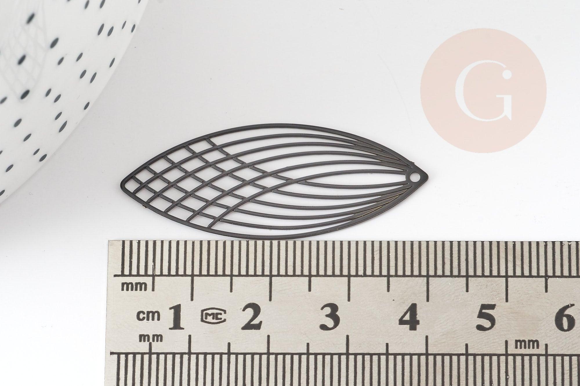 Pendentif estampe filigrane feuille ovale laiton noir 40x16mm, x2 (G3702)