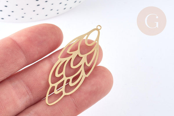 Pendentif estampe filigrane fleur acier inoxydable 201 doré 52mm, Pendentif léger création de bijoux, x1 G7254