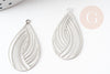 Pendentif estampe filigrane goutte acier inoxydable 304 argent texturé 32x18mm, Pendentif très fin et léger x2 (G4113)