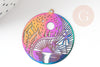 Pendentif estampe filigrane paysage multicolore acier 201 inoxydable 32mm, Pendentif très fin et léger, x2 (G4444)