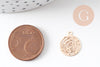 Pendentif estampe filigrane rond Fleur rose laiton doré clair 14.5mm, Pendentif léger pour création bijoux or, x2 (G9291)