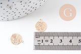 Pendentif estampe filigrane rond Fleur rose laiton doré clair 14.5mm, Pendentif léger pour création bijoux or, x2 (G9291)