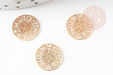 Pendentif estampe filigrane rond aztèque laiton doré, Pendentif très fin et léger, 13mm, x2 (G4456)