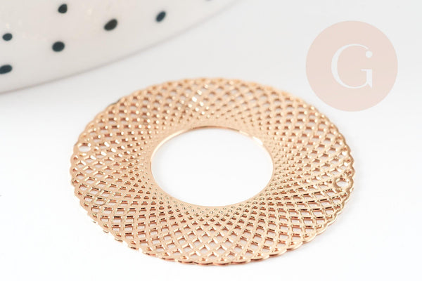 Pendentif estampe filigrane rond laiton doré, Pendentif très fin et léger, 30mm, x2 G4441