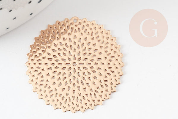 Pendentif estampe filigrane rond rosace laiton doré 32mm, Pendentif léger, x2 G9273