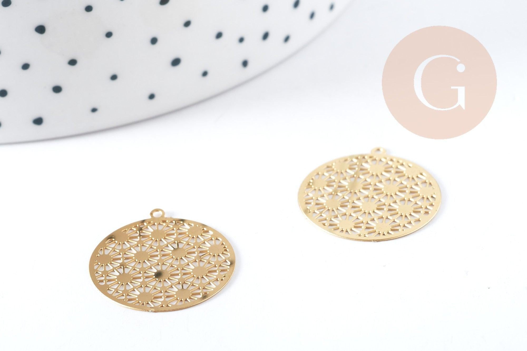 Pendentif estampe filigrane soleil géométrique acier 201 doré 18K inoxydable 22mm, x1 G8935