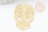 Pendentif estampe filigrane tête de mort laiton doré, Pendentif très fin et léger, 46 x 34 mm, x2 (G3697)
