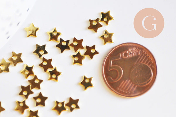 Pendentif étoile acier 304 inoxydable dore 24K 5.5mm,x5 (G6269)