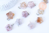 Pendentif étoile agate cherry blossom naturelle fer argenté 27mm, x1 (G5714)