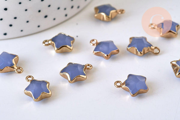 Pendentif étoile agate naturelle bleu fer doré 17mm, x1 (G5634)