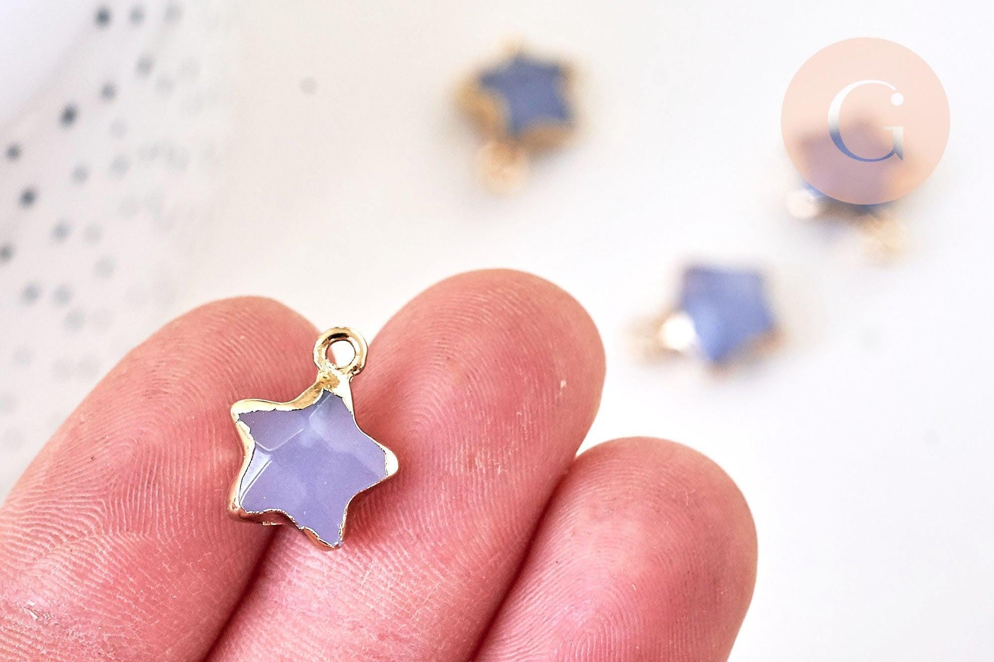 Pendentif étoile agate naturelle bleu fer doré 17mm, x1 (G5634)