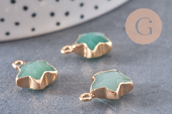 Pendentif étoile aventurine naturelle facette laiton doré 17mm, x1 (G3947)