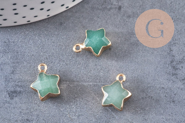 Pendentif étoile aventurine naturelle facette laiton doré 17mm, x1 (G3947)