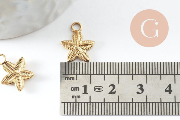 Pendentif étoile de mer acier 304 inoxydable doré IP 15.5mm, x2 (G9855)