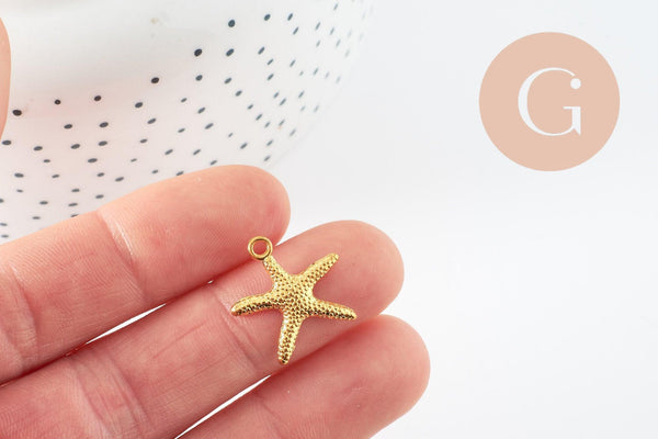 Pendentif étoile de mer dorée, pendentif laiton doré,19mm, x10 (G0550)