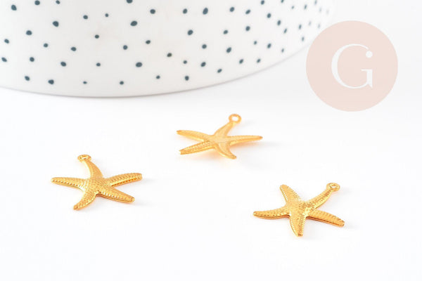 Pendentif étoile de mer laiton doré 23mm, pendentif marin pour creation bijoux, x5 G7044