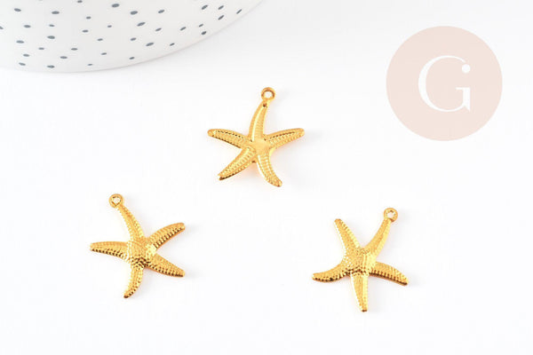 Pendentif étoile de mer laiton doré 23mm, pendentif marin pour creation bijoux, x5 G7044