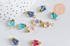 Pendentif étoile doré carats verre coloré 14mm, x10 (G6225)