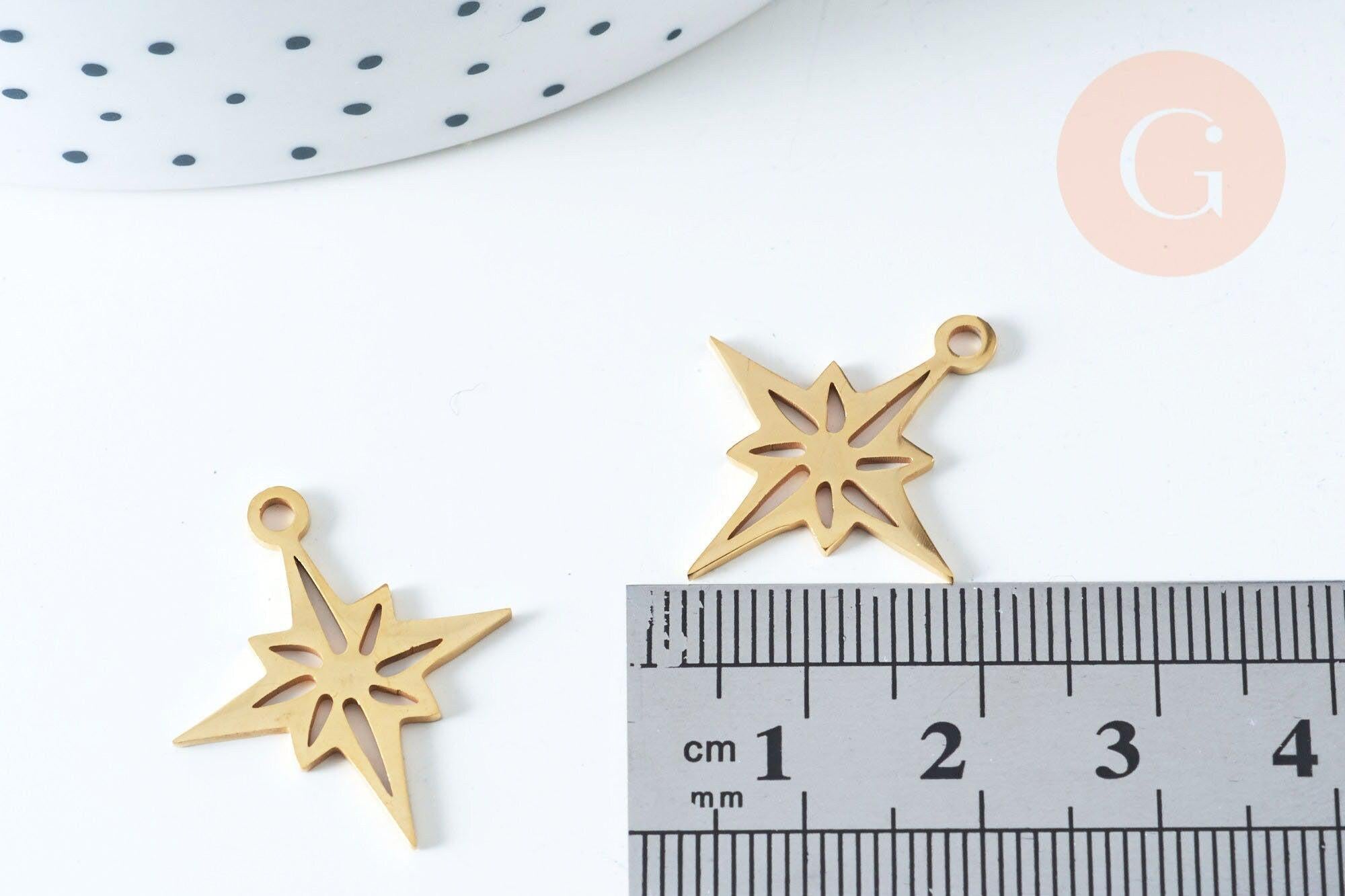 Pendentif étoile du nord acier 201 inoxydable doré 24mm, breloque acier inoxydable doré sans nickel, x1 G5730