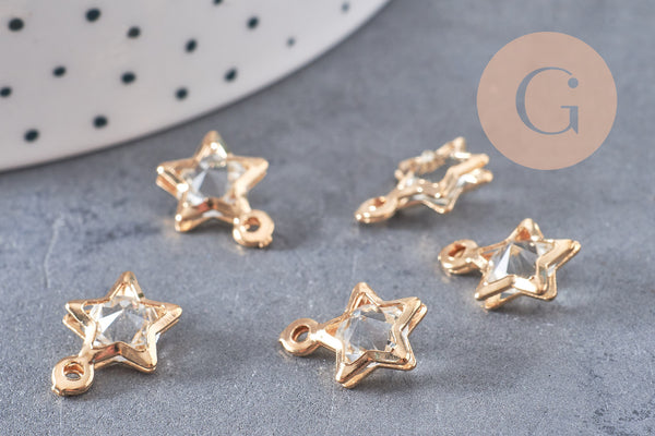 Pendentif étoile fer doré cristal zircon 14mm, x10 (G10552)