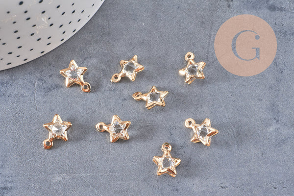 Pendentif étoile fer doré cristal zircon 14mm, x10 (G10552)