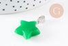 Pendentif étoile jade naturel vert acier inoxydable platine 22mm, x1 (G10072)