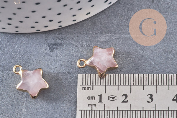 Pendentif étoile jade rose facette,pendentif bijoux, jade naturel, pendentif étoile pierre,17mm, x1 (G3948)