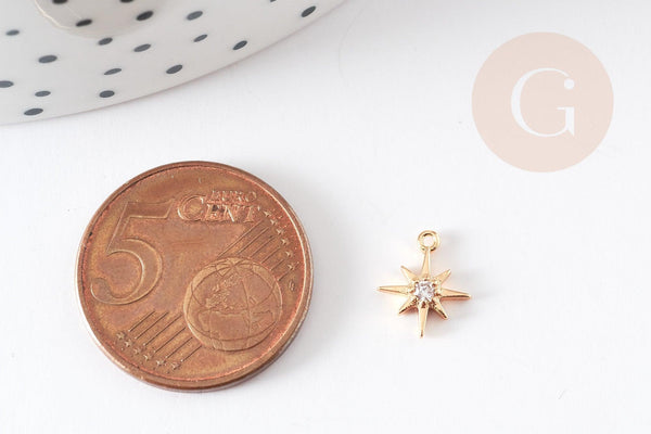 Pendentif étoile laiton doré 18K cristal zircon 10.5mm, x2 (G0108)