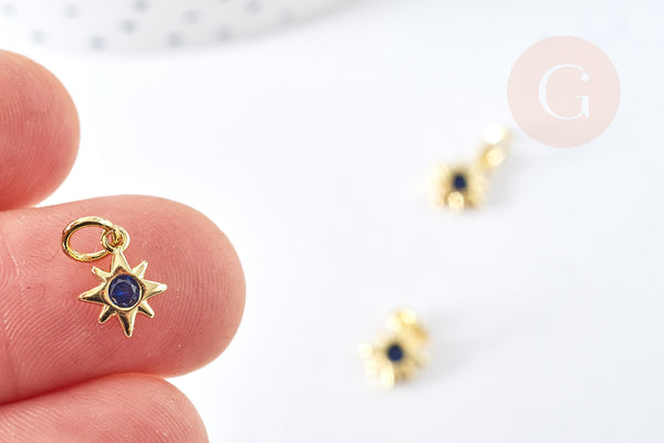 Pendentif étoile laiton doré 18K cristal zircon bleu 10mm,création bijou constellation,x1 G8440