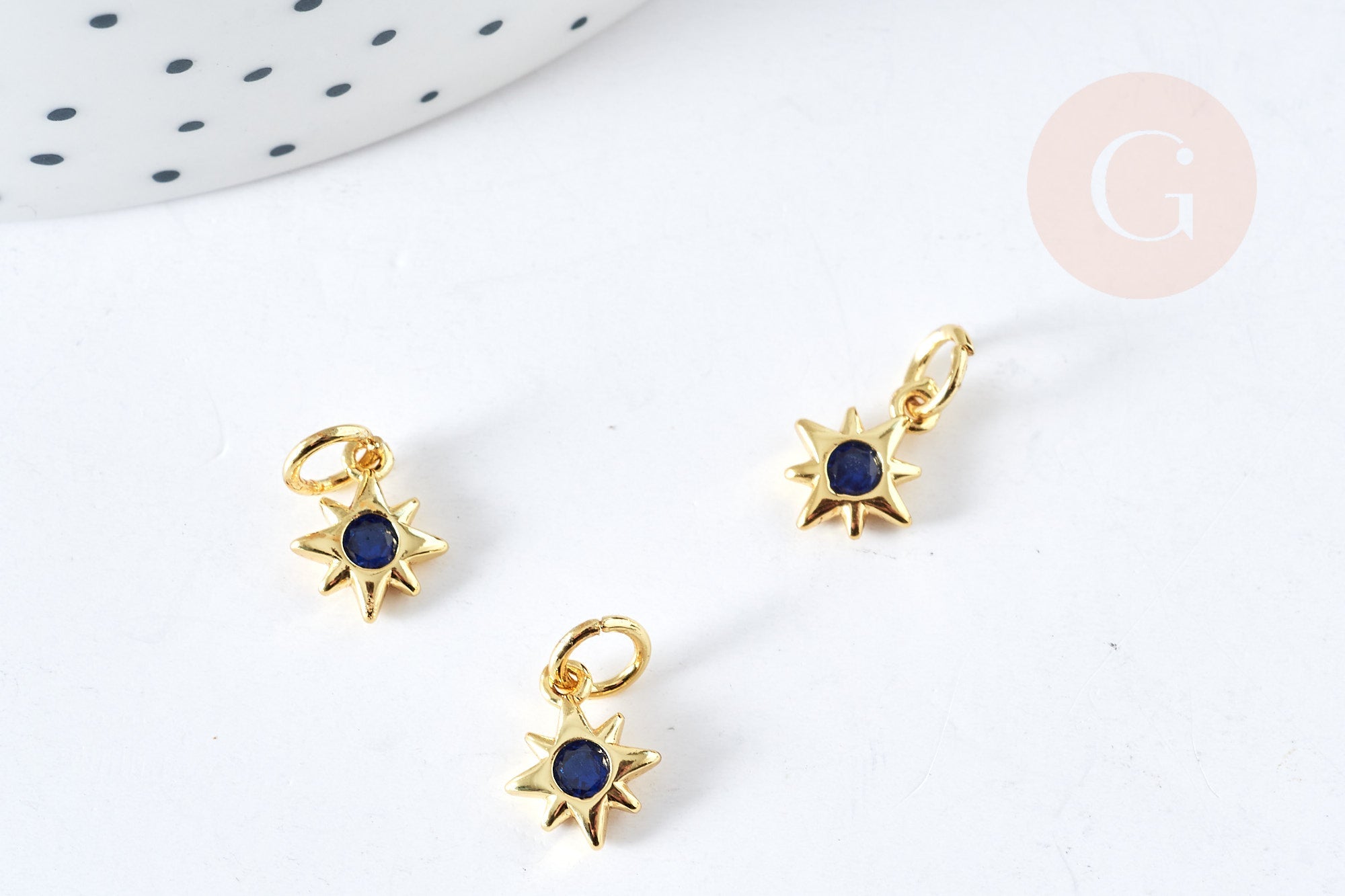 Pendentif étoile laiton doré 18K cristal zircon bleu 10mm,création bijou constellation,x1 G8440