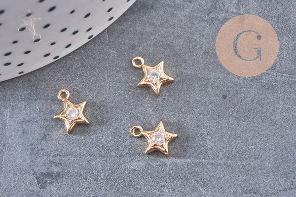 Pendentif étoile laiton doré cristal zircon 10.5mm, x1 G5683