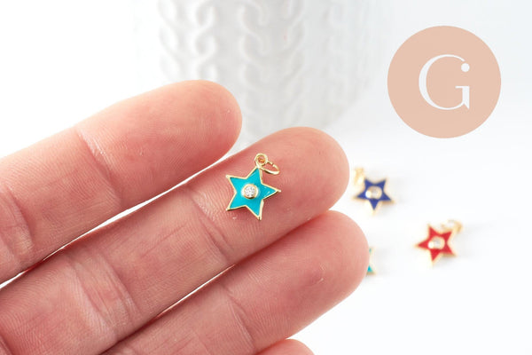 Pendentif étoile laiton doré émaillé et zircon 12x10.5mm, x1 (G3576)