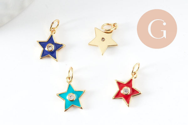 Pendentif étoile laiton doré émaillé et zircon 12x10.5mm, x1 (G3576)